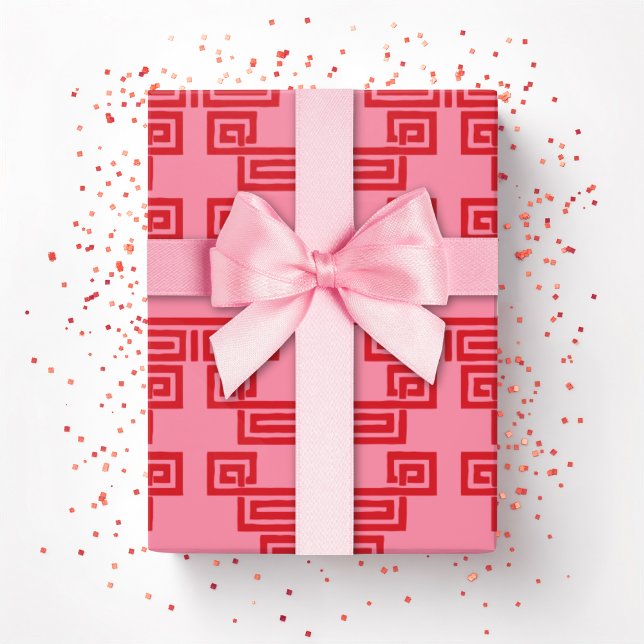 Papel De Regalo Greek Key Meander Tier in Pink and Red (Subido por el creador)