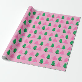 Papel De Regalo Green and Pink Christmas Trees 