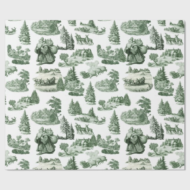 Papel De Regalo Green and White Christmas Toile Aesthetic (Superficie plana)