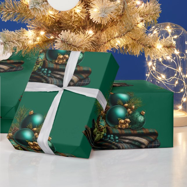 Papel De Regalo Green Bauble Ornament Christmas Wrapping Paper (Vacaciones)