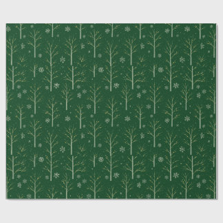Papel De Regalo Green Birch Tree – Winter Snowflake & Warm Light