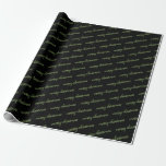 Papel De Regalo Green Black Merry Christmas<br><div class="desc">Este papel de envoltura muestra el texto verde de la frase 'Feliz Navidad' sobre un fondo negro.</div>