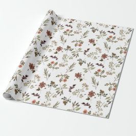 Papel De Regalo Green Burgundy Wildflower 