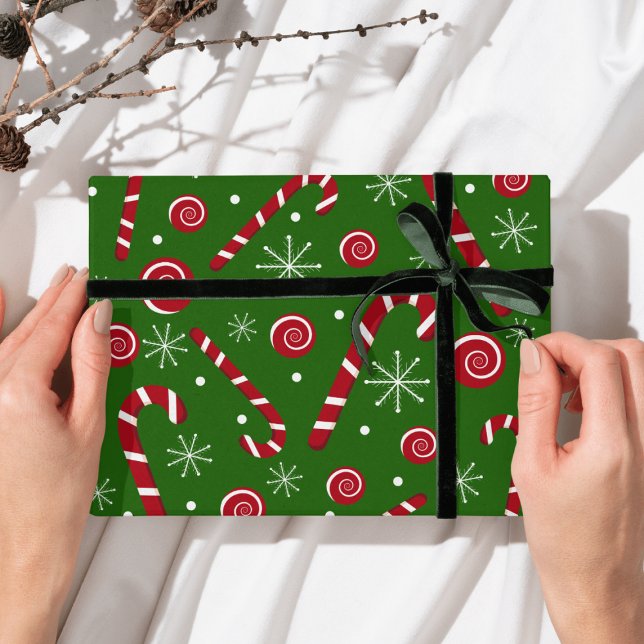 Papel De Regalo Green Candy Cane & Swirl Christmas Wrapping paper  (Subido por el creador)