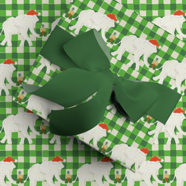 Papel De Regalo Green Checkered White Elephant Christmas Party (Green Checkered White Elephant Christmas Party Wrapping Paper)