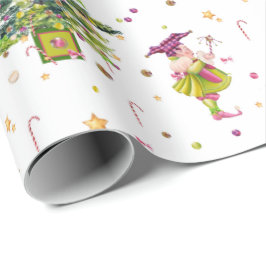 Papel De Regalo Green Christmas Elf gift wrap by Tonkinson