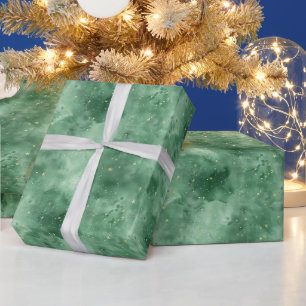 Papel De Regalo Green Cloudy Night Sky W/Gold Stars