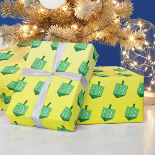 Papel De Regalo Green Dreidel sobre el Hanukkah amarillo