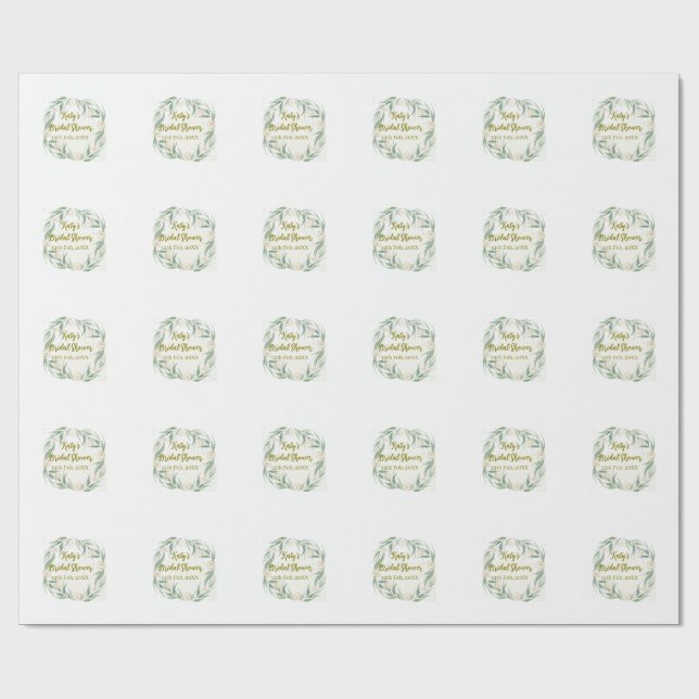 Papel De Regalo Green eucalyptus floral bridal shower name date go (Superficie plana)