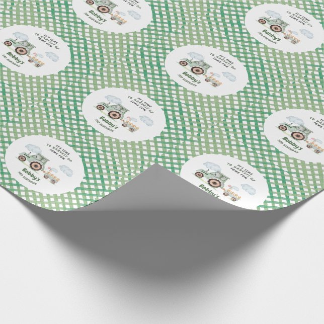 Papel De Regalo Green Farm Tractor Boys Any Age Birthday (Esquina)