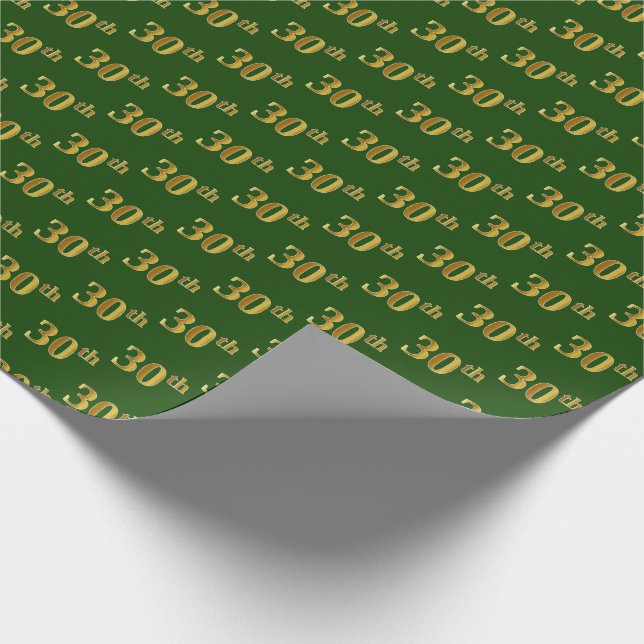 Papel De Regalo Green, Faux Gold 30th (Trigésimo) Event (Esquina)