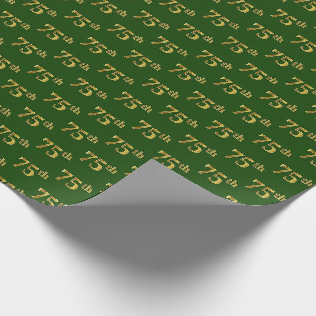Papel De Regalo Green, Faux Gold 75th (Setenta y Quinto) Event (Esquina)