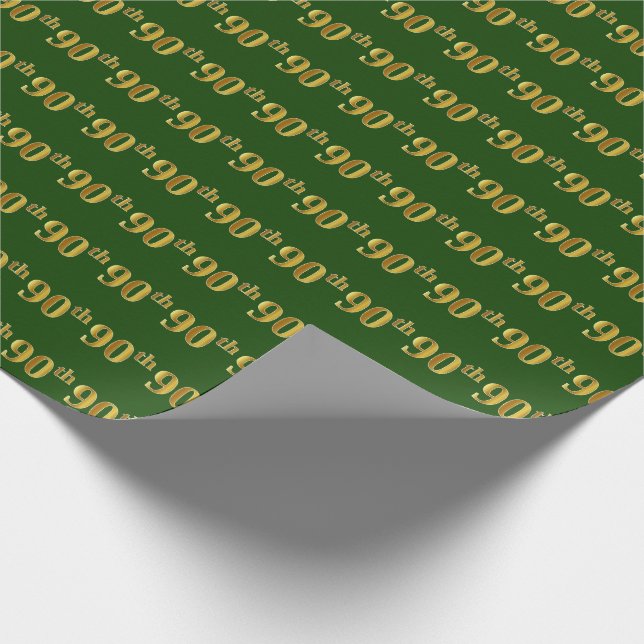 Papel De Regalo Green, Faux Gold 90th (Ninetieth) Event (Esquina)