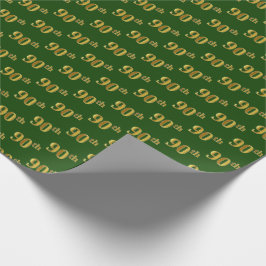 Papel De Regalo Green, Faux Gold 90th (Ninetieth) Event