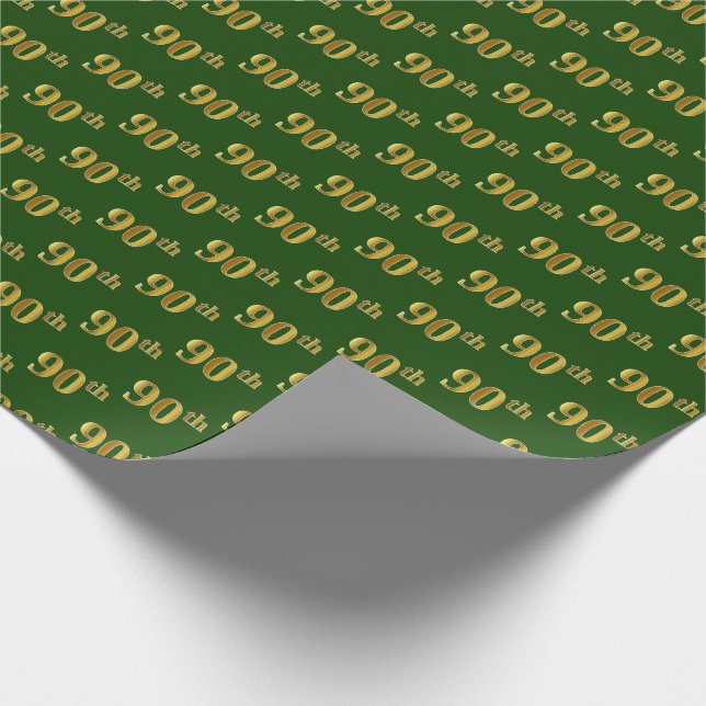Papel De Regalo Green, Faux Gold 90th (Ninetieth) Event (Esquina)