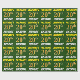 Papel De Regalo Green, Faux/Imitation Gold, "20th BIRTHDAY"