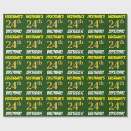 Papel De Regalo Green, Faux/Imitation Gold, "24th BIRTHDAY"