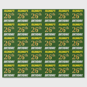 Papel De Regalo Green, Faux/Imitation Gold, "26th BIRTHDAY"