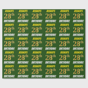 Papel De Regalo Green, Faux/Imitation Gold, "28th BIRTHDAY"