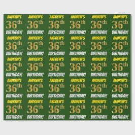 Papel De Regalo Green, Faux/Imitation Gold, "36th BIRTHDAY"