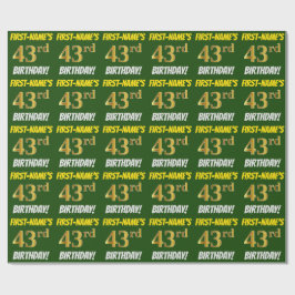 Papel De Regalo Green, Faux/Imitation Gold, "43rd BIRTHDAY"