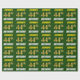 Papel De Regalo Green, Faux/Imitation Gold, "44th BIRTHDAY"
