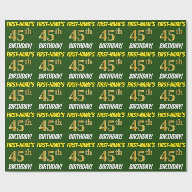 Papel De Regalo Green, Faux/Imitation Gold, "45th BIRTHDAY" (Superficie plana)