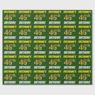 Papel De Regalo Green, Faux/Imitation Gold, "46th BIRTHDAY"