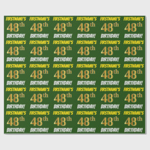 Papel De Regalo Green, Faux/Imitation Gold, "48th BIRTHDAY"