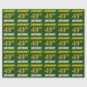 Papel De Regalo Green, Faux/Imitation Gold, "49th BIRTHDAY"
