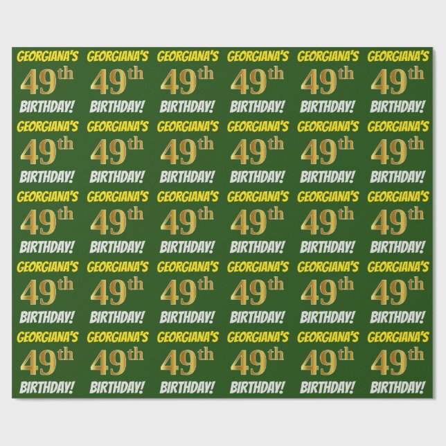 Papel De Regalo Green, Faux/Imitation Gold, "49th BIRTHDAY" (Superficie plana)