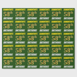 Papel De Regalo Green, Faux/Imitation Gold, "58th BIRTHDAY"