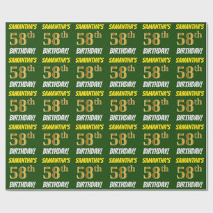 Papel De Regalo Green, Faux/Imitation Gold, "58th BIRTHDAY"