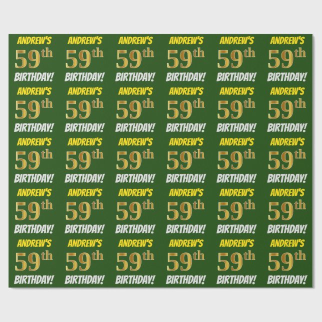 Papel De Regalo Green, Faux/Imitation Gold, "59th BIRTHDAY" (Superficie plana)