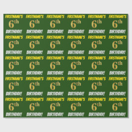 Papel De Regalo Green, Faux/Imitation Gold, "6º CUMPLEAÑOS"