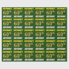 Papel De Regalo Green, Faux/Imitation Gold, "60th BIRTHDAY"
