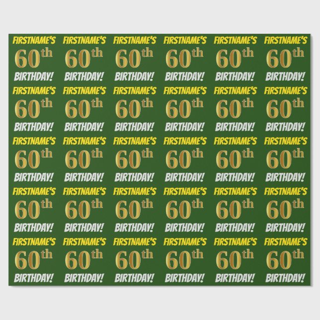 Papel De Regalo Green, Faux/Imitation Gold, "60th BIRTHDAY" (Superficie plana)
