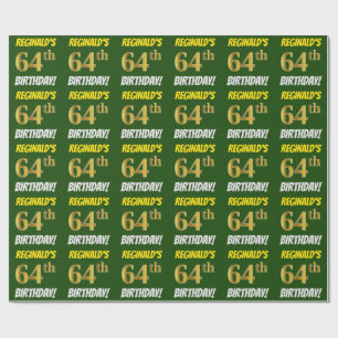 Papel De Regalo Green, Faux/Imitation Gold, "64th BIRTHDAY"