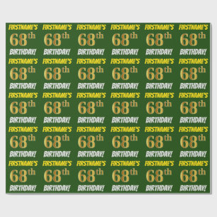 Papel De Regalo Green, Faux/Imitation Gold, "68th BIRTHDAY"