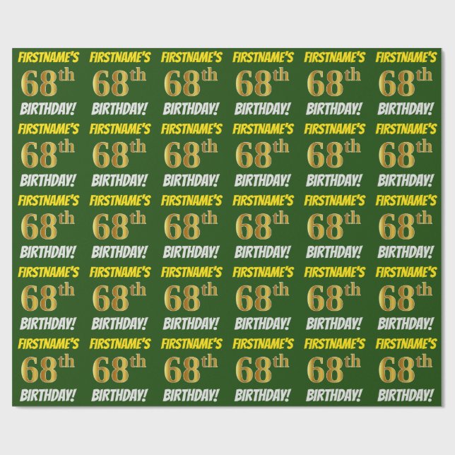 Papel De Regalo Green, Faux/Imitation Gold, "68th BIRTHDAY" (Superficie plana)