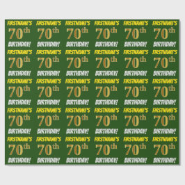 Papel De Regalo Green, Faux/Imitation Gold, "70th BIRTHDAY"