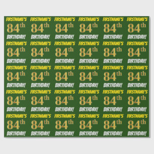 Papel De Regalo Green, Faux/Imitation Gold, "84th BIRTHDAY"