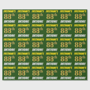 Papel De Regalo Green, Faux/Imitation Gold, "88th BIRTHDAY"