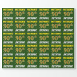 Papel De Regalo Green, Faux/Imitation Gold, "90th BIRTHDAY"<br><div class="desc">Este diseño de papel envolvente incluye un mensaje como "¡CUMPLEAÑOS 90 DE FIRSTNAME!", en el que el "90" tiene un aspecto de color falso/imitación de color dorado, y con el nombre y el "CUMPLEAÑOS" en un tipo de letra divertido y audaz. El nombre es personalizable y el fondo es verde....</div>