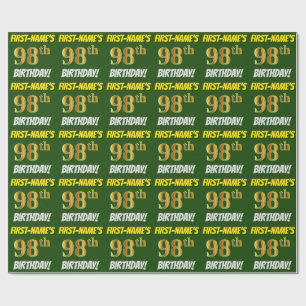 Papel De Regalo Green, Faux/Imitation Gold, "98th BIRTHDAY"