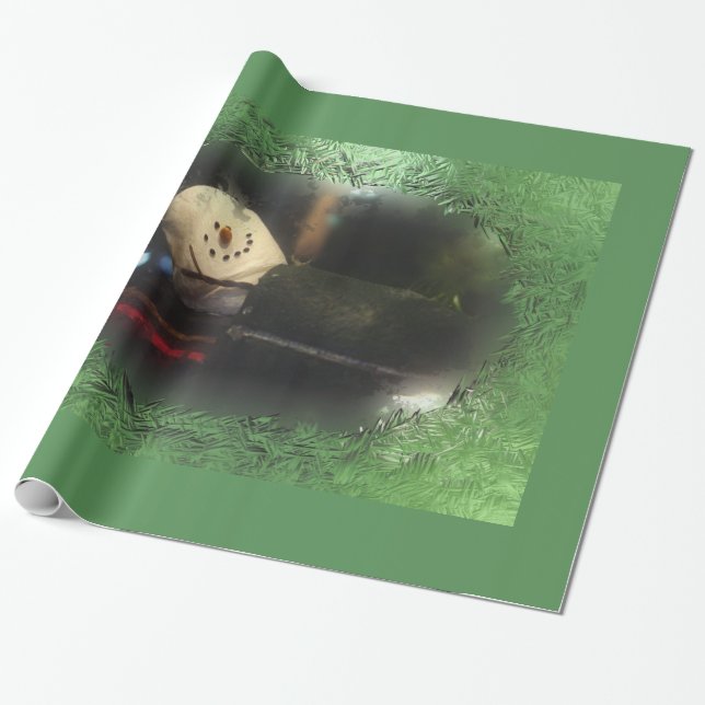 Papel De Regalo Green Frosty S'mores Snowman (Desenrollado)