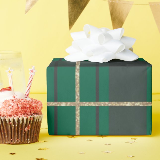 Papel De Regalo Green Gold Festive Geometric Plaid Christmas Wrapp (Fiesta de cumpleaños )