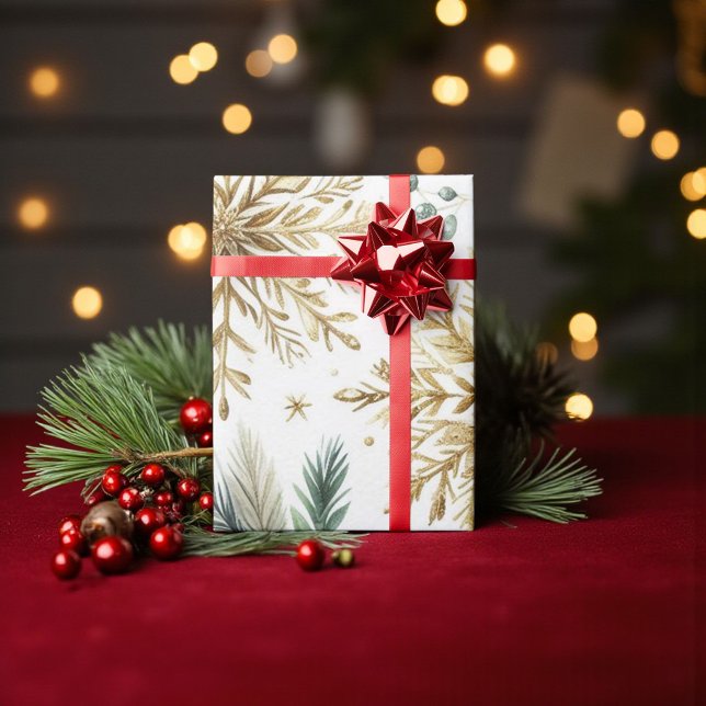 Papel De Regalo Green Gold Snowflake Holiday acuarela de lujo (Subido por el creador)