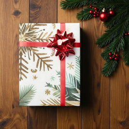 Papel De Regalo Green Gold Snowflake Holiday acuarela de lujo