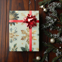 Papel De Regalo Green Gold Snowflake Holiday Lujo moderno